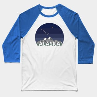 Alaska Cruise with Mountains and Alaska State Flag at Night Baseball T-Shirt